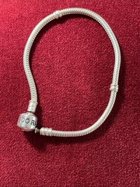 Pandora Silver Snake Chain Bracelet with Logo Barrel Charm - Silver
